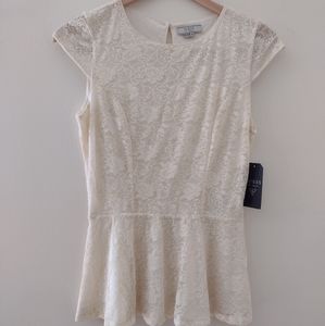 Guess Lace Top Cream Peplum